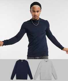 2 обтягивающих свитшота темно-синего/серого цвета ASOS DESIGN-Мульти