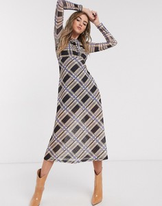 Сетчатое платье миди в клетку Topshop-Мульти