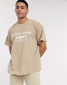 Светло-коричневая oversized-футболка с принтом "Japan" New Look-Светло-коричневый