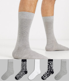 Набор из 5 пар носков с анималистичным принтом Topman-Черный