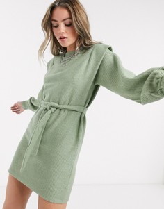 Шалфейно-зеленое платье-джемпер с поясом на талии Bershka-Зеленый