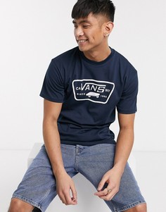 Темно-синяя футболка с белыми вставками Vans-Темно-синий