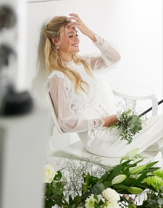 Белый свадебный кружевной топ с прозрачными рукавами Y.A.S