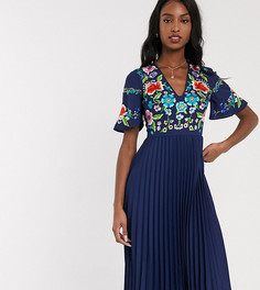 Темно-синее платье миди с вышивкой ASOS DESIGN Tall-Темно-синий