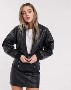 Черный кожаный бомбер Lab Leather