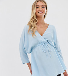Топ с рукавами "летучая мышь" и завязкой на талии ASOS DESIGN Maternity-Синий