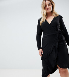 Платье с запахом и оборками ASOS CURVE-Черный