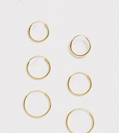 3 пары серег-колец из позолоченного серебра ASOS DESIGN-Золотой
