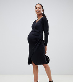Платье миди с запахом и завязкой ASOS DESIGN Maternity-Черный