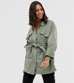 Куртка в стиле милитари с поясом Monki-Зеленый