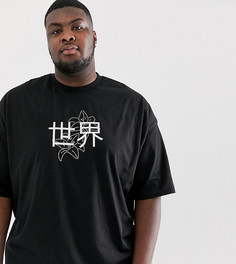 Oversize-футболка с японскими символами и стразами ASOS DESIGN Plus-Черный