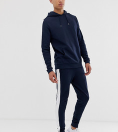 Темно-синий спортивный костюм с худи и полосой по бокам ASOS DESIGN Tall