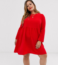 Свободное платье мини с длинными рукавами ASOS DESIGN Curve-Красный