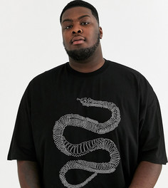 Свободная длинная футболка с вышивкой металлическим бисером ASOS DESIGN Plus-Черный