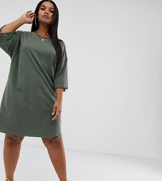 Свободное платье-футболка с необработанными краями ASOS DESIGN Curve-Зеленый