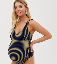 Фактурный слитный купальник в сине-золотистую полоску ASOS DESIGN maternity-Мульти