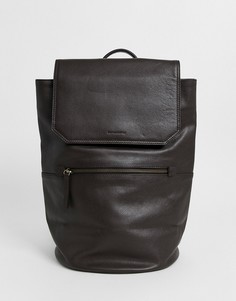 Кожаный рюкзак шоколадного цвета с внешним карманом на молнии ASOS DESIGN-Коричневый