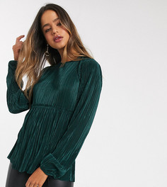 Плиссированный свободный топ хвойного цвета ASOS DESIGN Tall-Зеленый