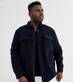 Темно-синяя рубашка с добавлением шерсти и двумя карманами ASOS DESIGN Plus-Темно-синий