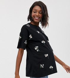 Футболка с цветочной вышивкой ASOS DESIGN-Черный