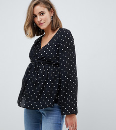 Лонгслив для кормящих мам с узором в горошек и завязкой спереди ASOS DESIGN Maternity-Мульти