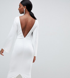 Облегающее платье миди с открытой спиной и рукавами клеш ASOS DESIGN Tall-Белый