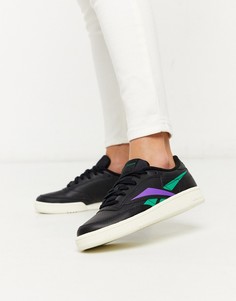 Черные кроссовки с зеленой и фиолетовой вставкой Reebok Club Classic 85-Черный