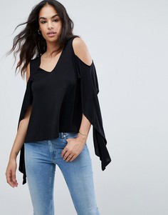 Топ с открытыми плечами и оборками ASOS-Черный