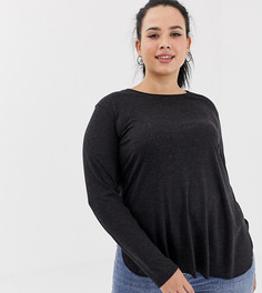 Черный лонгслив с добавлением льна ASOS DESIGN Curve