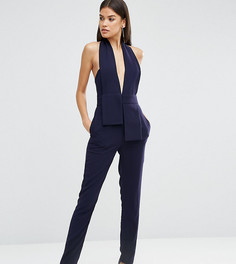 Комбинезон с халтером и отделкой в стиле оригами ASOS TALL-Темно-синий