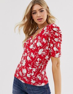 Топ с запахом и цветочным принтом ASOS DESIGN-Мульти