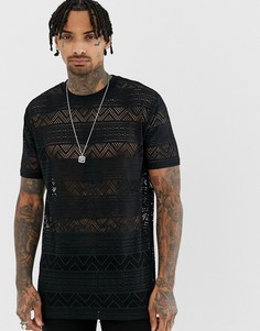 Свободная сетчатая футболка из черного хлопка ASOS DESIGN-Черный