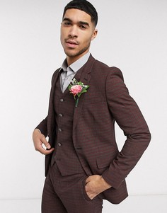 Бордово-серый приталенный пиджак в клетку ASOS DESIGN wedding-Красный
