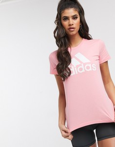 Розовая футболка с крупным логотипом adidas-Розовый
