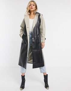 Светло-бежевый тренч из искусственной кожи со вставками ASOS DESIGN