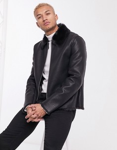 Черная куртка с подкладкой из искусственного меха ASOS DESIGN-Черный