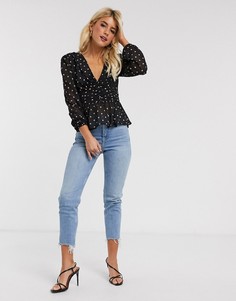 Топ в горошек с баской и рукавами с напуском ASOS DESIGN-Мульти