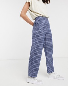 Синие брюки в клетку с завышенной талией ASOS DESIGN-Синий