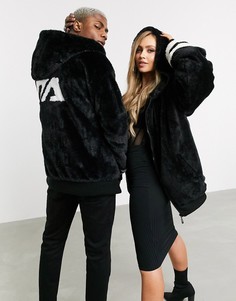 Oversized-куртка из искусственного меха на молнии с капюшоном Night Addict-Черный
