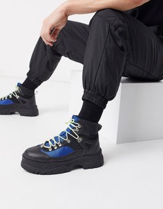 Серые походные ботинки из искусственной замши на массивной подошве со шнуровкой ASOS DESIGN-Серый