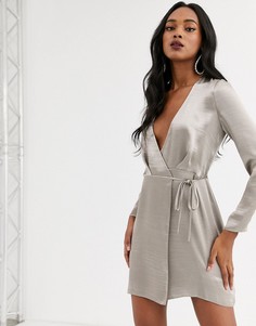 Атласное платье мини с запахом ASOS DESIGN-Серый