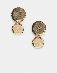 Золотистые серьги с фактурной подвеской-монетой ASOS DESIGN-Золотой