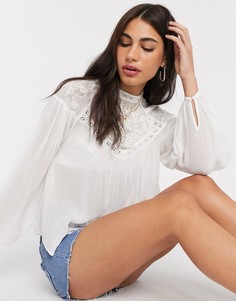 Белая блузка с вышивкой и пышными рукавами на манжетах River Island-Белый