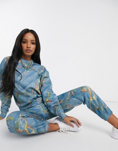 Oversized-свитшот с мраморным принтом от комплекта New Girl Order-Синий