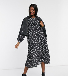 Свободное платье с цветочным принтом черного цвета Topshop Maternity-Мульти