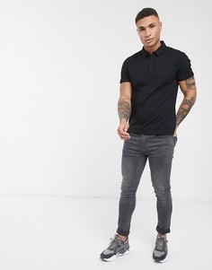 Черное поло с велюровым кантом New Look-Черный