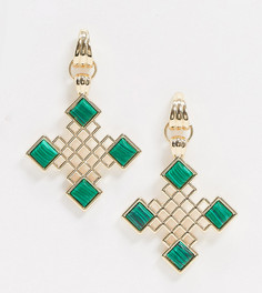 Золотистые серьги-кольца с изумрудным камнем Erase-Золотой