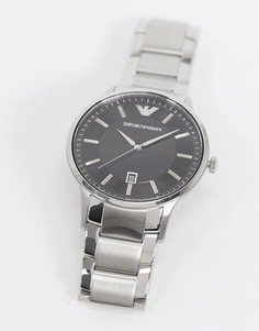 Серебристые наручные часы с черным циферблатом Emporio Armani AR11181-Серебряный