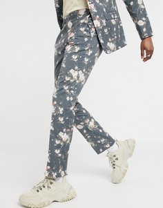Темно-синие брюки скинни с цветочным принтом ASOS DESIGN-Темно-синий