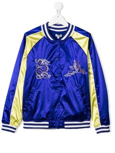 Kenzo Kids куртка-бомбер с вышивкой и полосками
